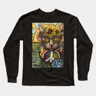 Peace, love, and happy hippy kitty Long Sleeve T-Shirt